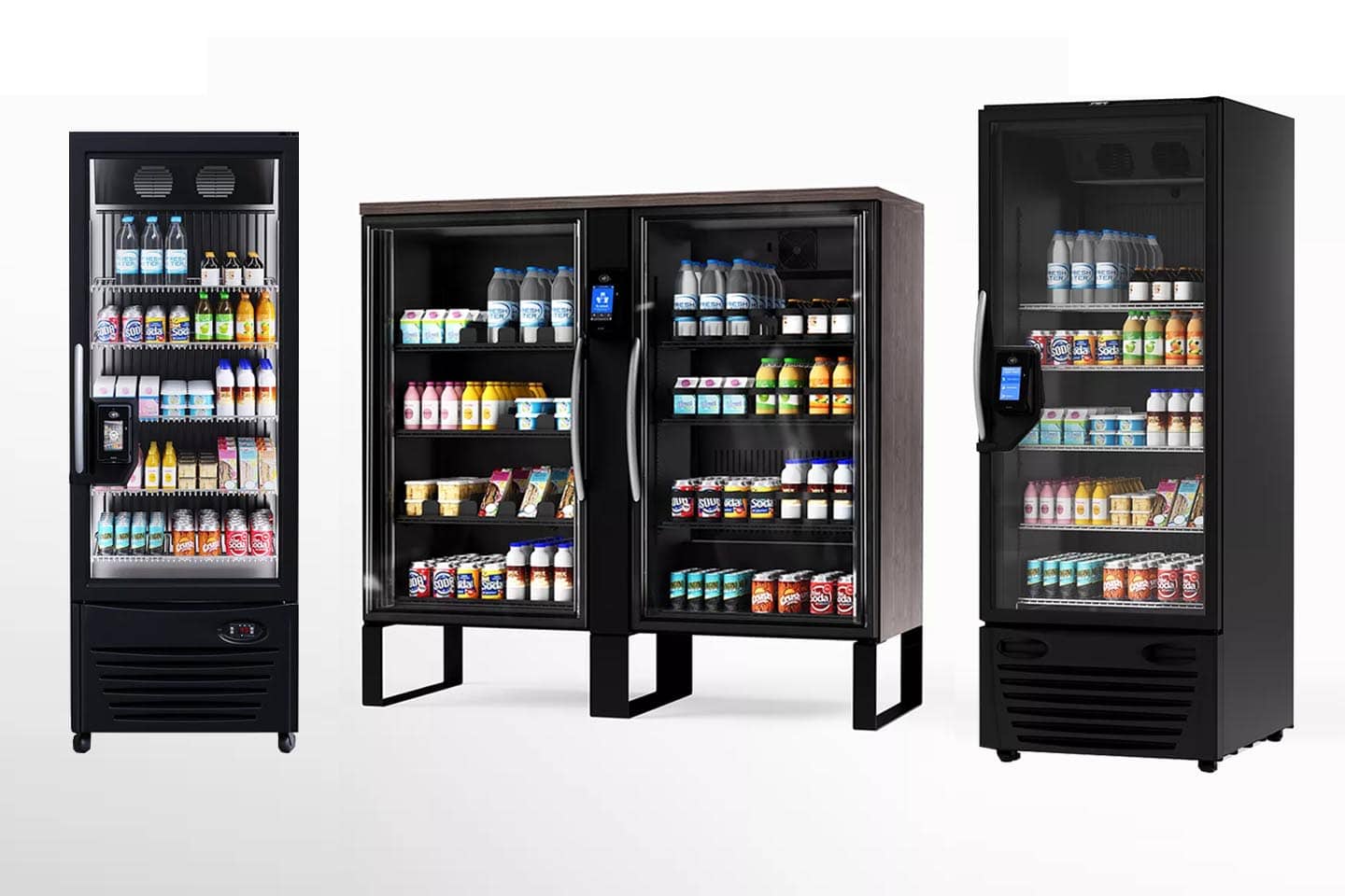 Food Vending machines in a clean white room.