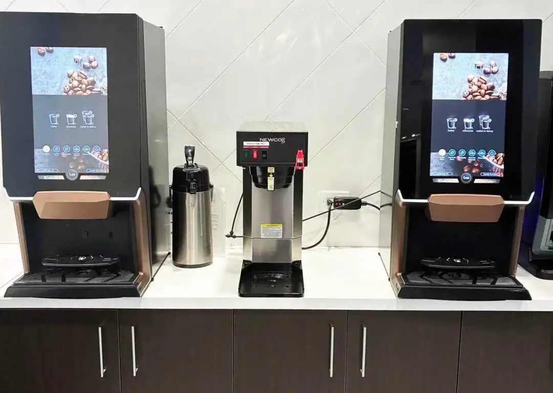 office coffee machines in a modern DFW office breakroom